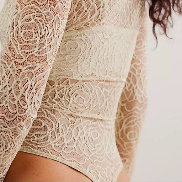 NWOT Free People In My Head Bodysuit Floral Lace Sheer Square Neck Feminine M - Picture 4 of 11
